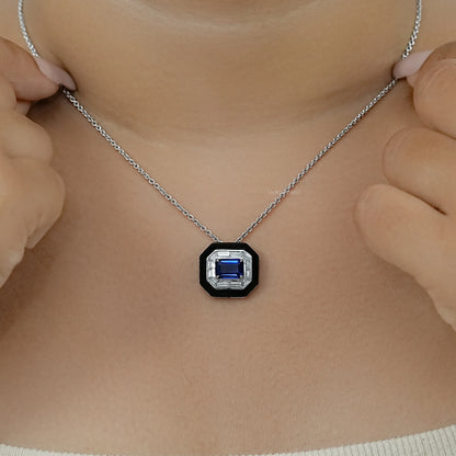 Enamel And Sapphire Gemstone Halo Pendant