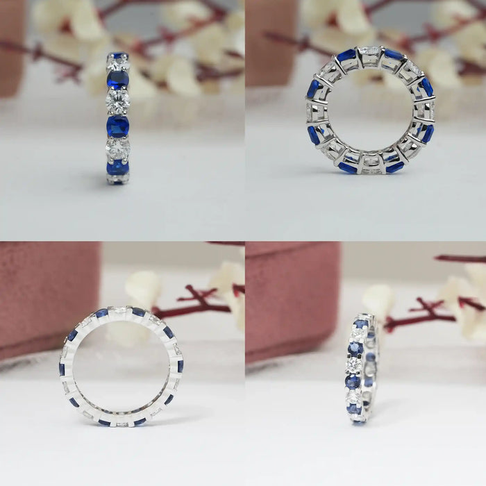 [Round and Cushion Diamond Eternity Band In White Gold]-[Ouors Jewels]