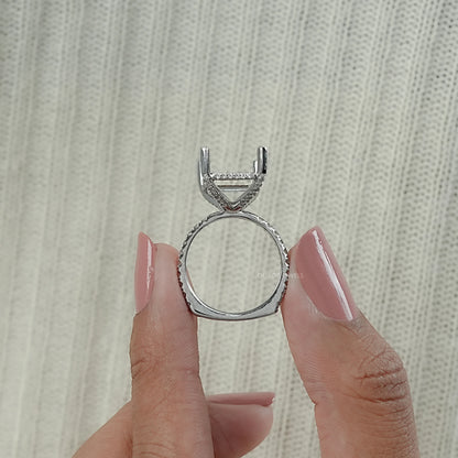 Emerald Shape Hidden Halo Semi Mount Ring Ring