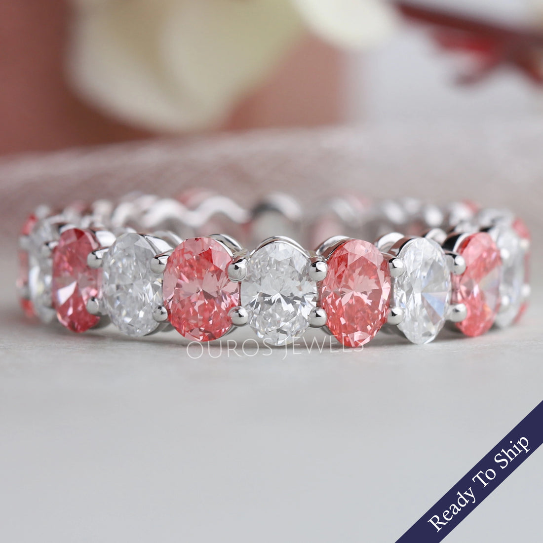 Pink Oval Cut Full Eternity Wedding Band