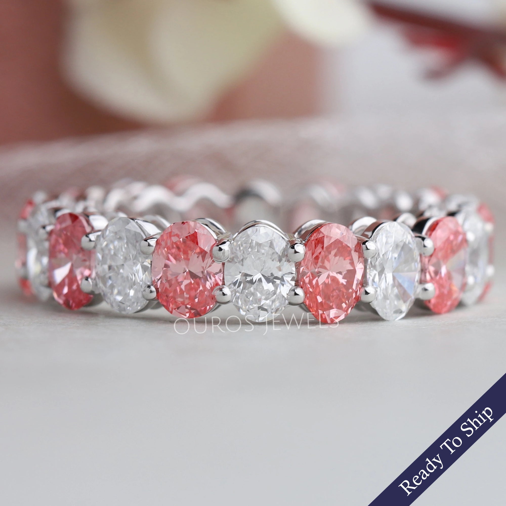 Pink Oval Cut Full Eternity Wedding Band