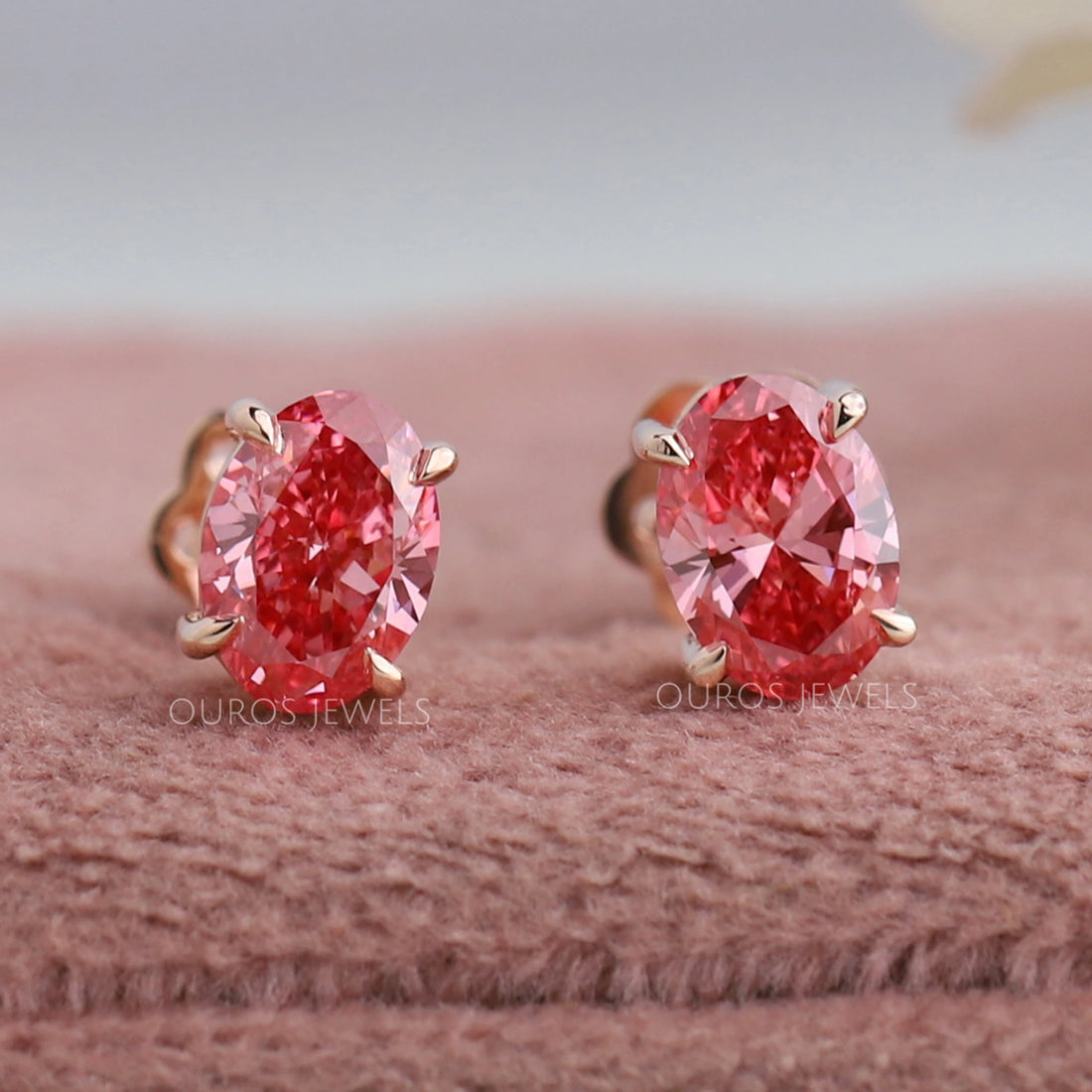 Pink Oval Lab Grown Diamond Stud Earrings Earring