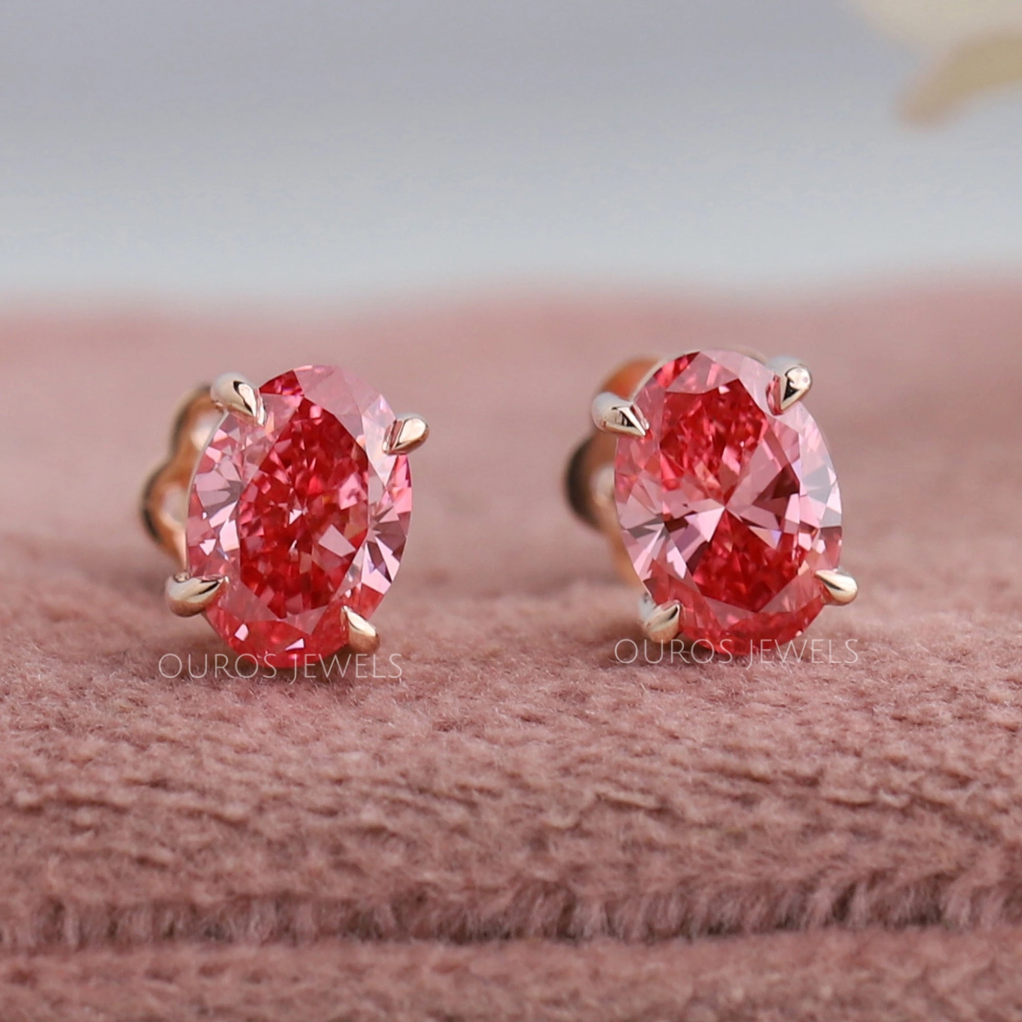 Pink Oval Lab Grown Diamond Stud Earrings Earring