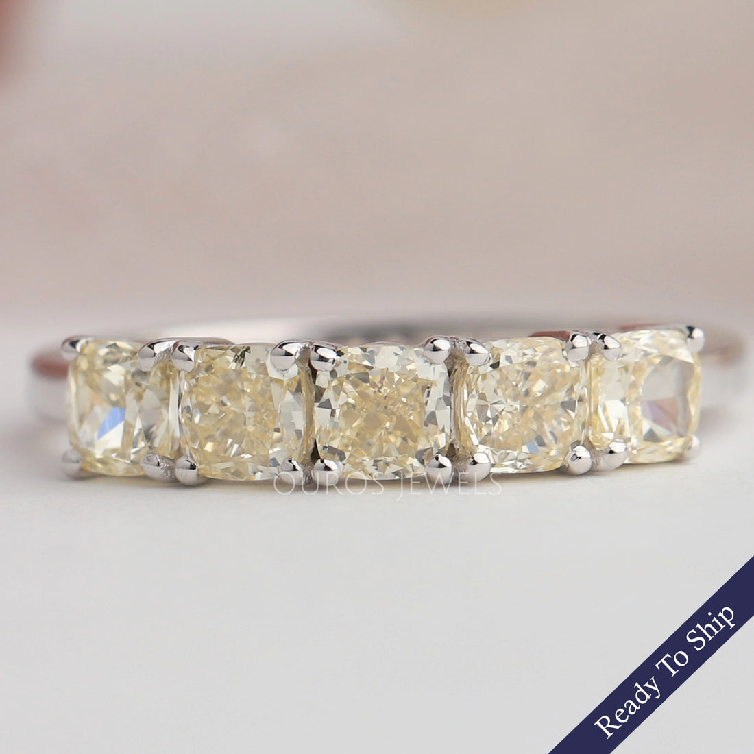 Yellow Cushion Cut Five Stone Diamond Ring