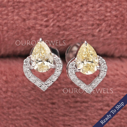 Yellow Pear Cut Halo Stud Earrings