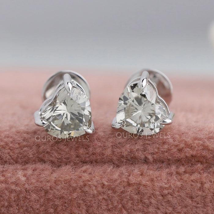 Olive Heart Cut Lab Diamond Screw Back Stud Earrings Earring