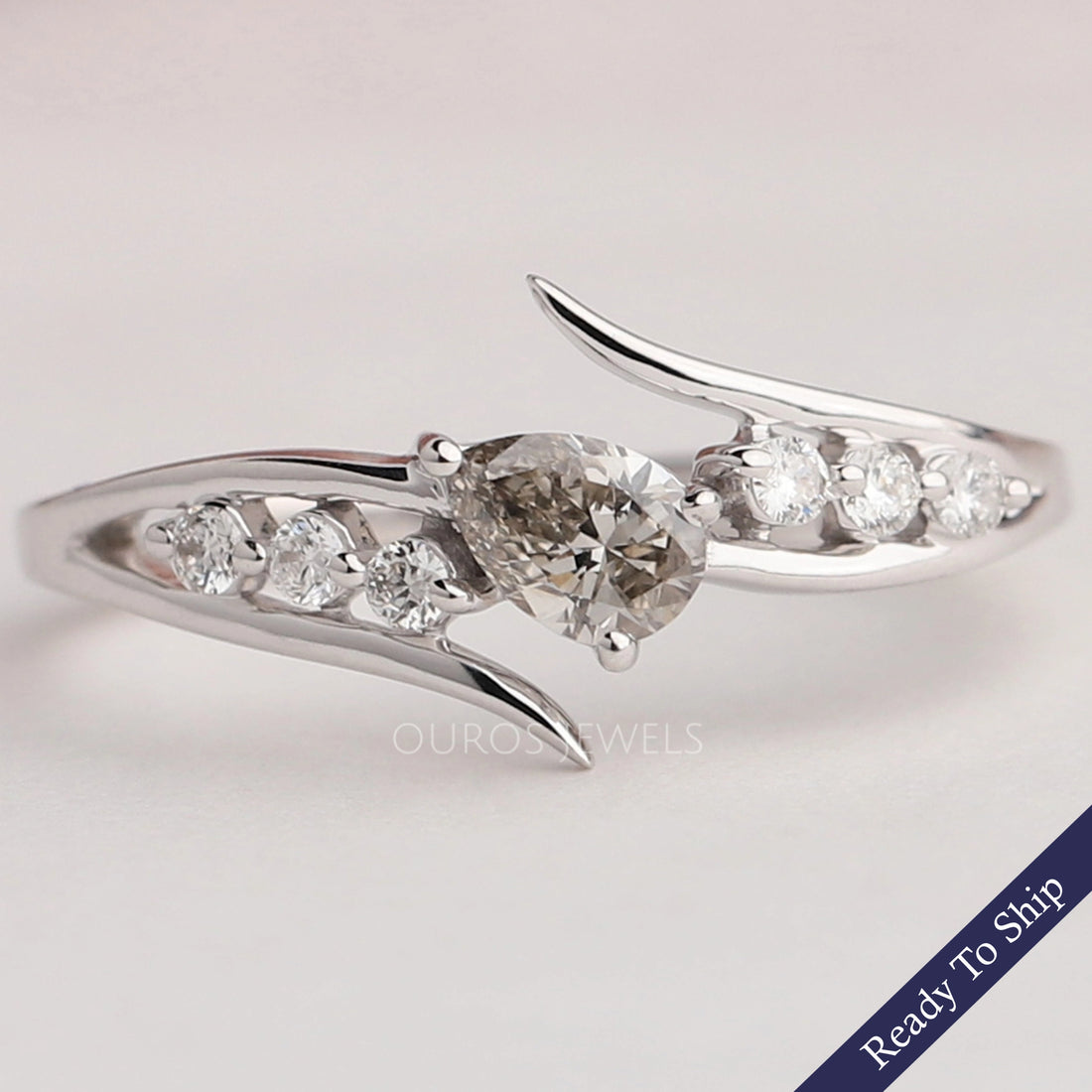 Olive Pear Diamond Bypass Ring