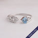Blue Heart Cut Lab Diamond Open Cuff Dainty Wedding Ring
