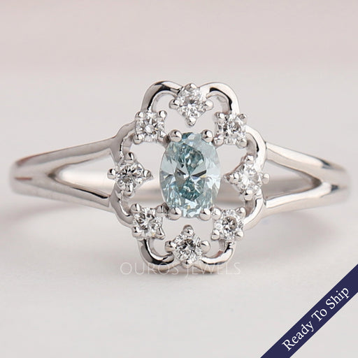 Green Oval Diamond Dainty Ring