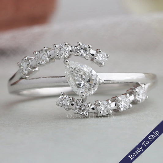 Bypass Style Pear Shaped Diamond Ring 14K White Gold