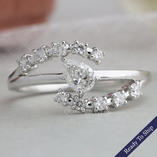 Bypass Style Pear Shaped Diamond Ring 14K White Gold