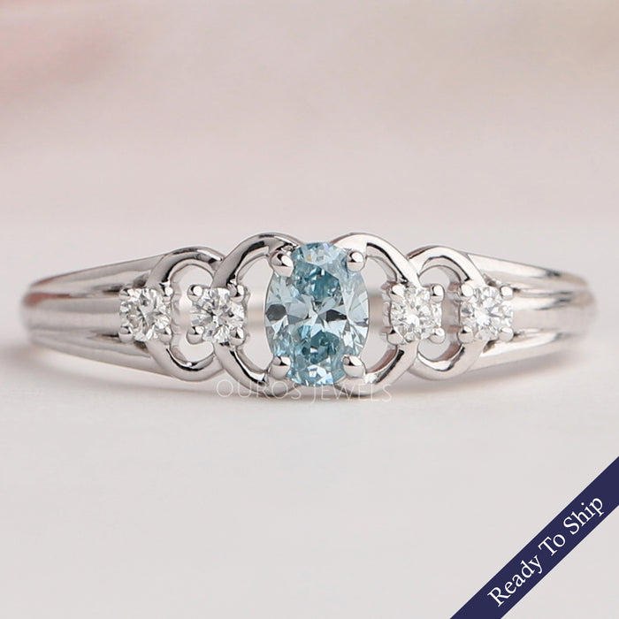 Green Oval Diamond Dainty Ring