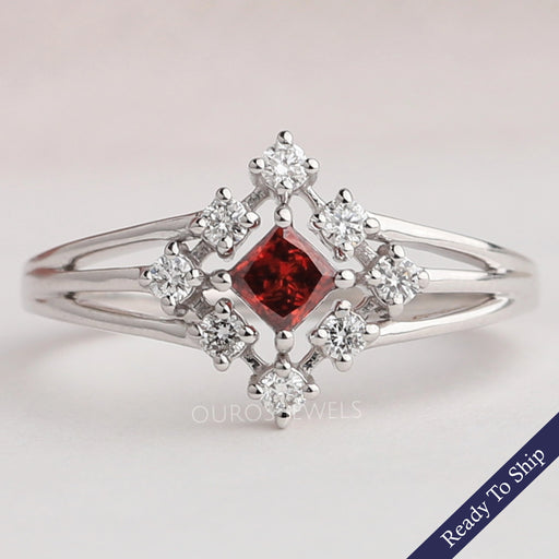 Red Princess Diamond Dainty Ring