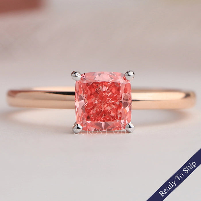 Pink Cushion Cut Solitaire Engagement Ring