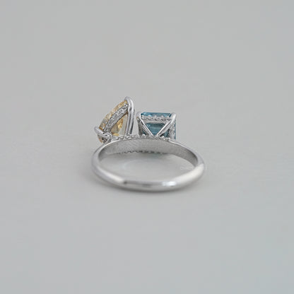 Asscher and Pear Toi Et Moi With Hidden Halo Ring Ring