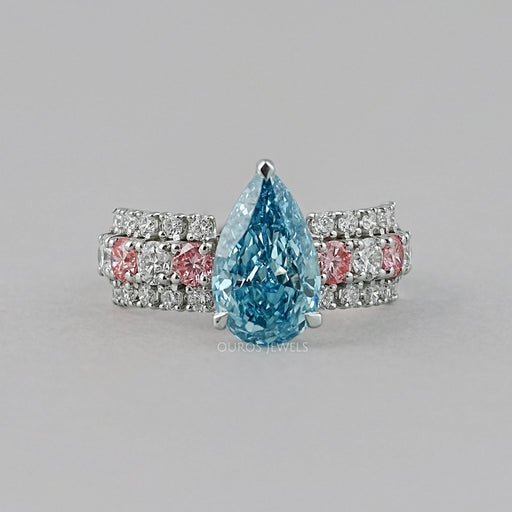 Fancy Blue Pear Lab Diamond Accent Cocktail Ring Ring