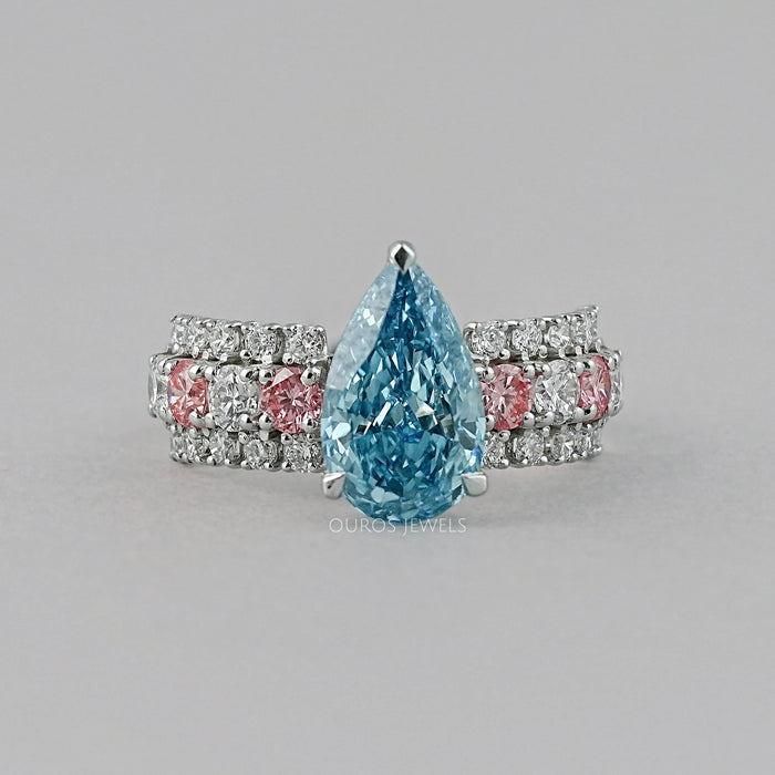 Fancy Blue Pear Lab Diamond Accent Cocktail Ring Ring