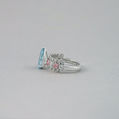 Fancy Blue Pear Lab Diamond Accent Cocktail Ring Ring