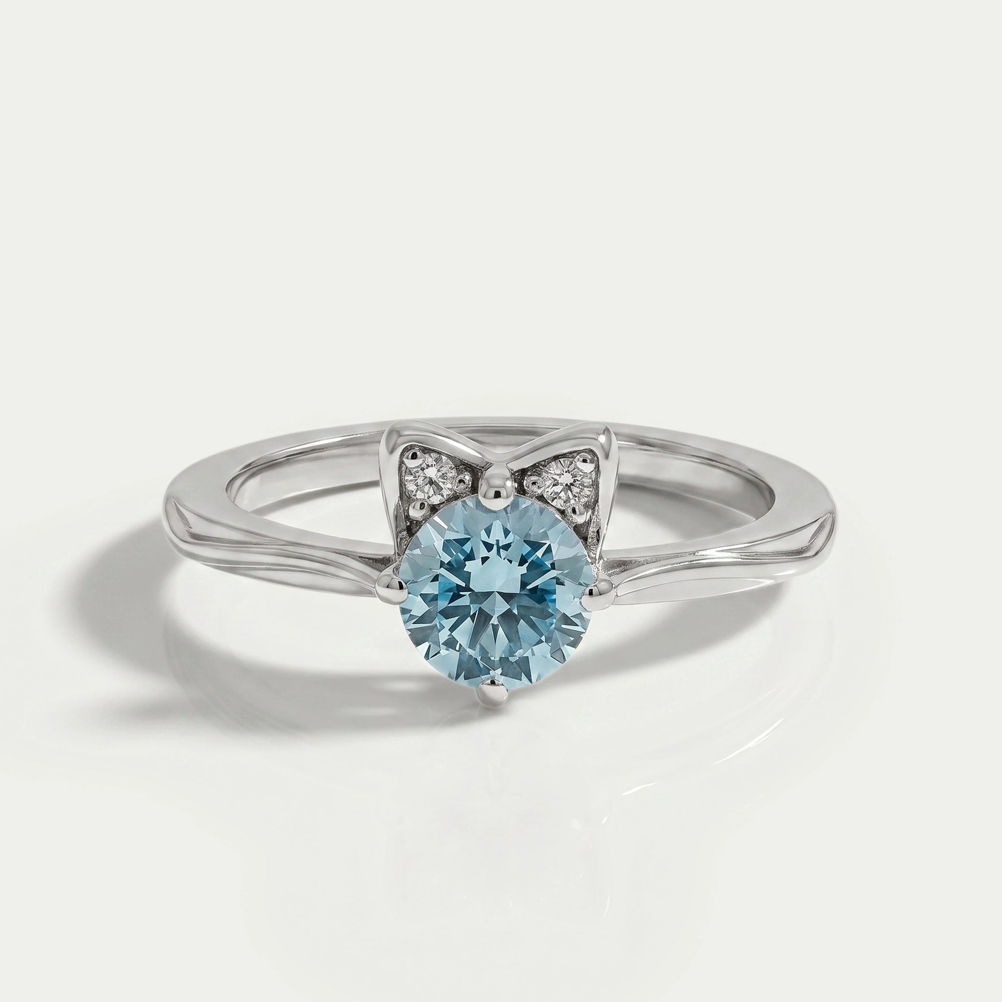 Fancy Blue Round Diamond Cat Ring Ring