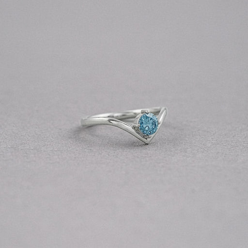 Blue Round Lab Diamond Curved Solitaire Ring Ring