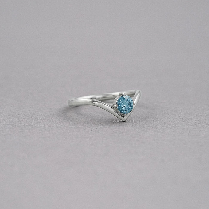 Blue Round Lab Diamond Curved Solitaire Ring Ring