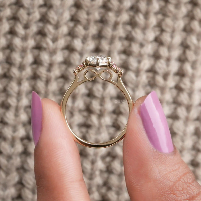 A Women holding Dutch Marquise Cut Lab Diamond Ring 