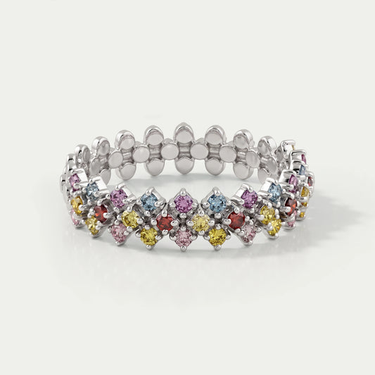 Fancy Color Round Cut Half Wedding Band