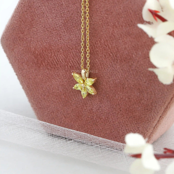 Yellow Marquise Cut Lab Grown Diamond Floral Style Pendant