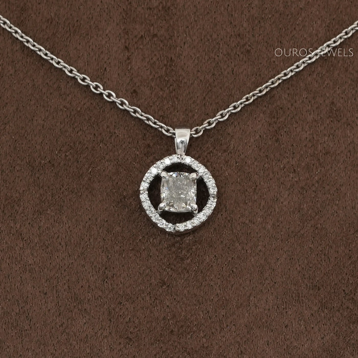 Fancy Olive Cushion Cut Halo Pendant Necklaces