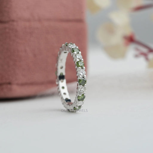 Fancy Green Round Lab Diamond Wedding Band Ring