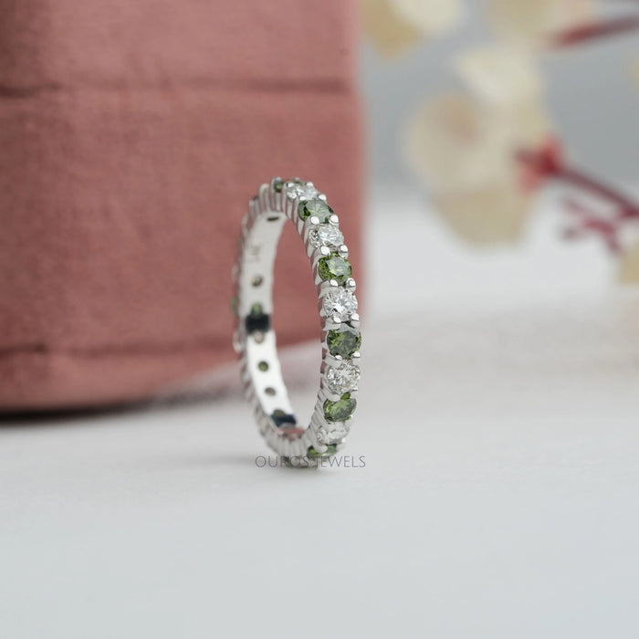 Fancy Green Round Lab Diamond Wedding Band Ring