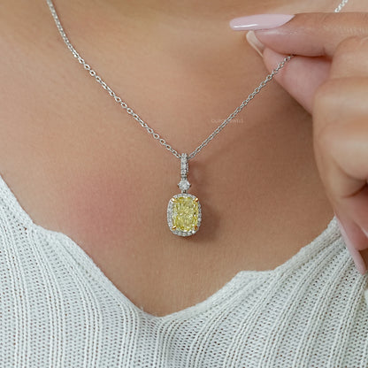 Fancy Intense Yellow Cushion Diamond Halo Pendant