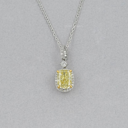 Fancy Intense Yellow Cushion Diamond Halo Pendant