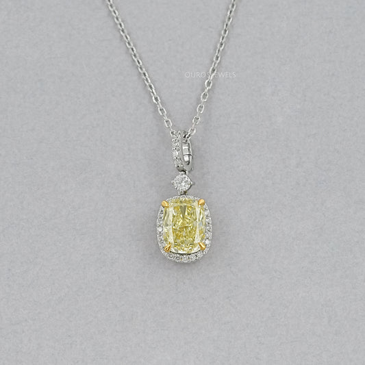 Fancy Intense Yellow Cushion Diamond Halo Pendant