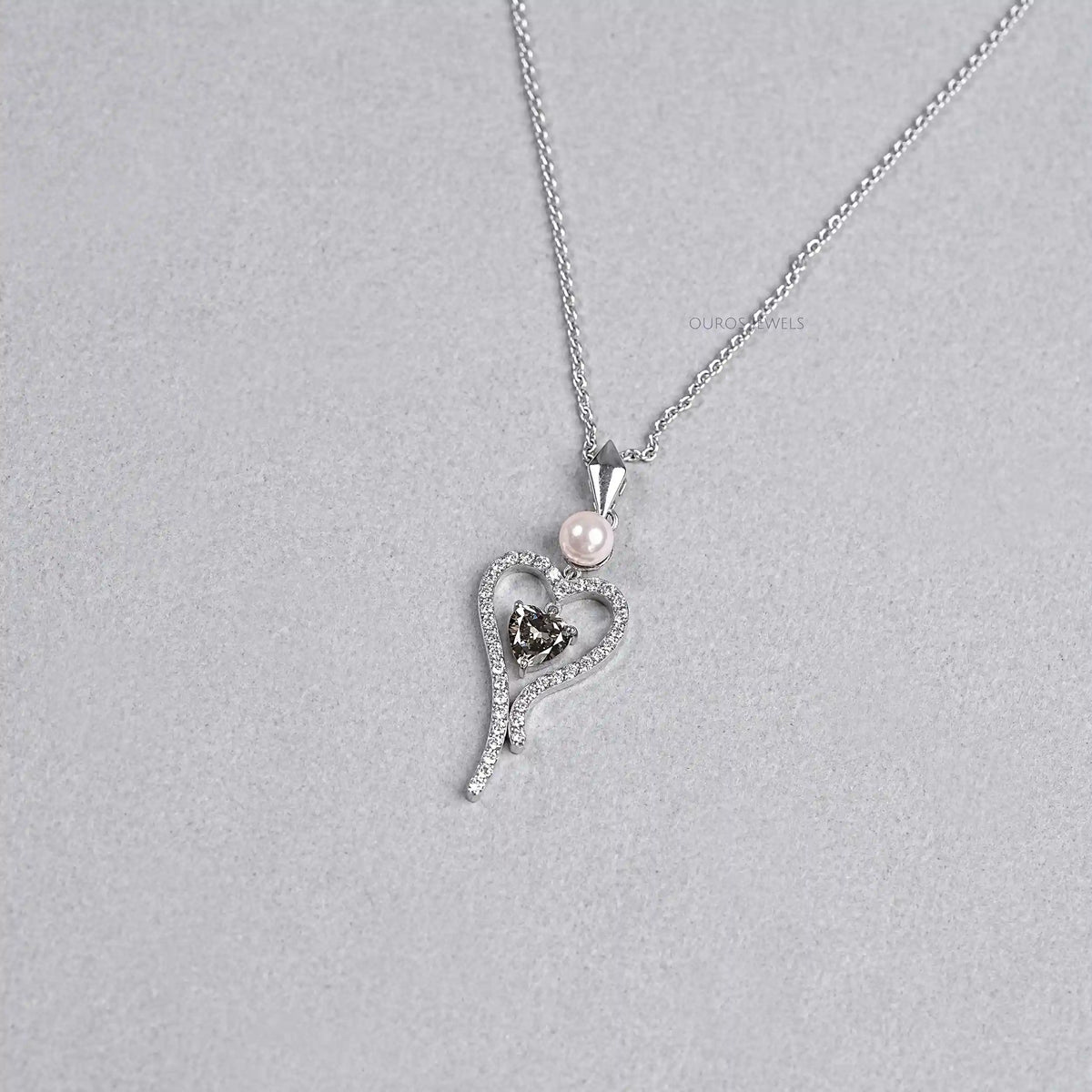 Pearl And Olive Heart Diamond Pendant Necklaces