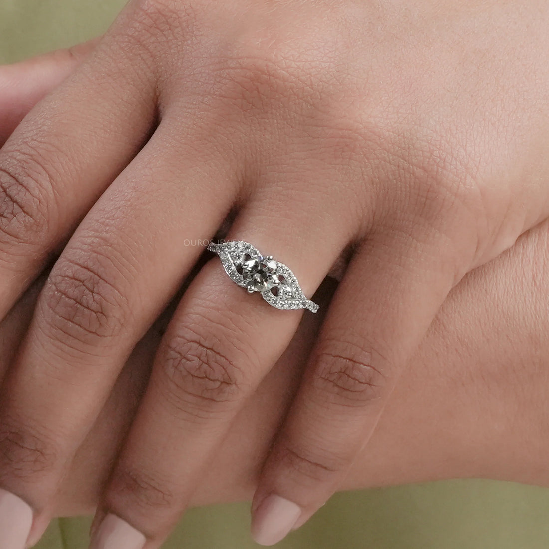 Olive Round Split Shank Accent Diamond Dainty Ring