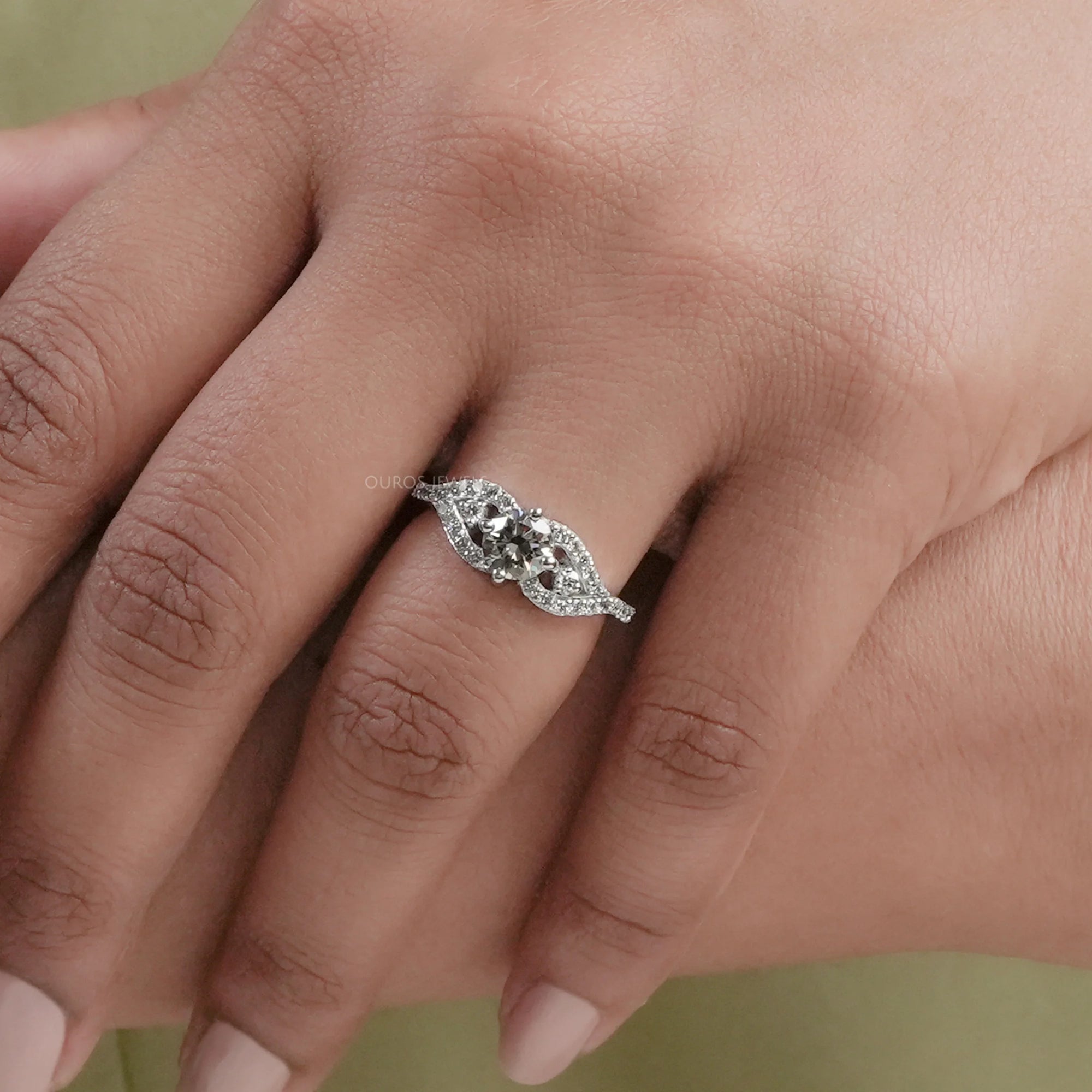 Olive Round Split Shank Accent Diamond Dainty Ring