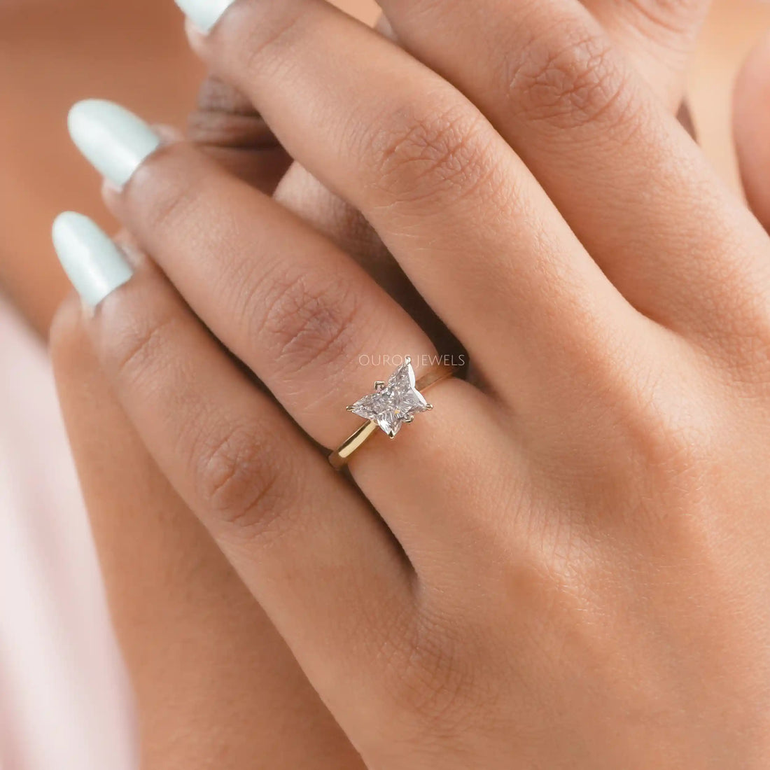 Pink Butterfly Diamond Solitaire Proposal Ring
