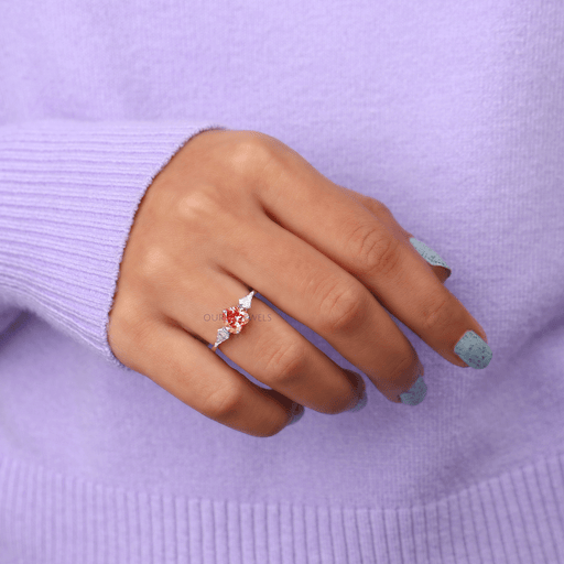 [Three Stone Pink Diamond Engagemnet Ring]-[Ouros Jewels]