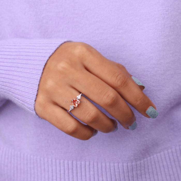 3 Stone Pink Heart Cut Lab Diamond Engagement Ring