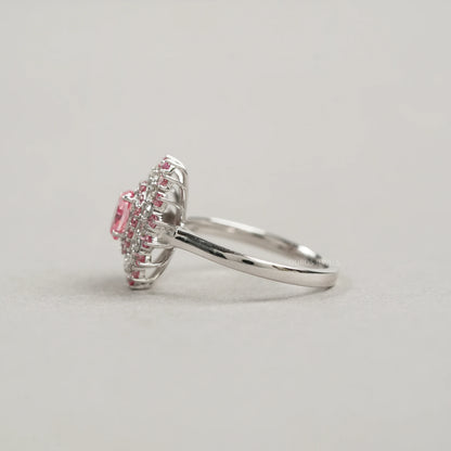 Pink Oval Cut Double Halo Diamond Engagement Ring