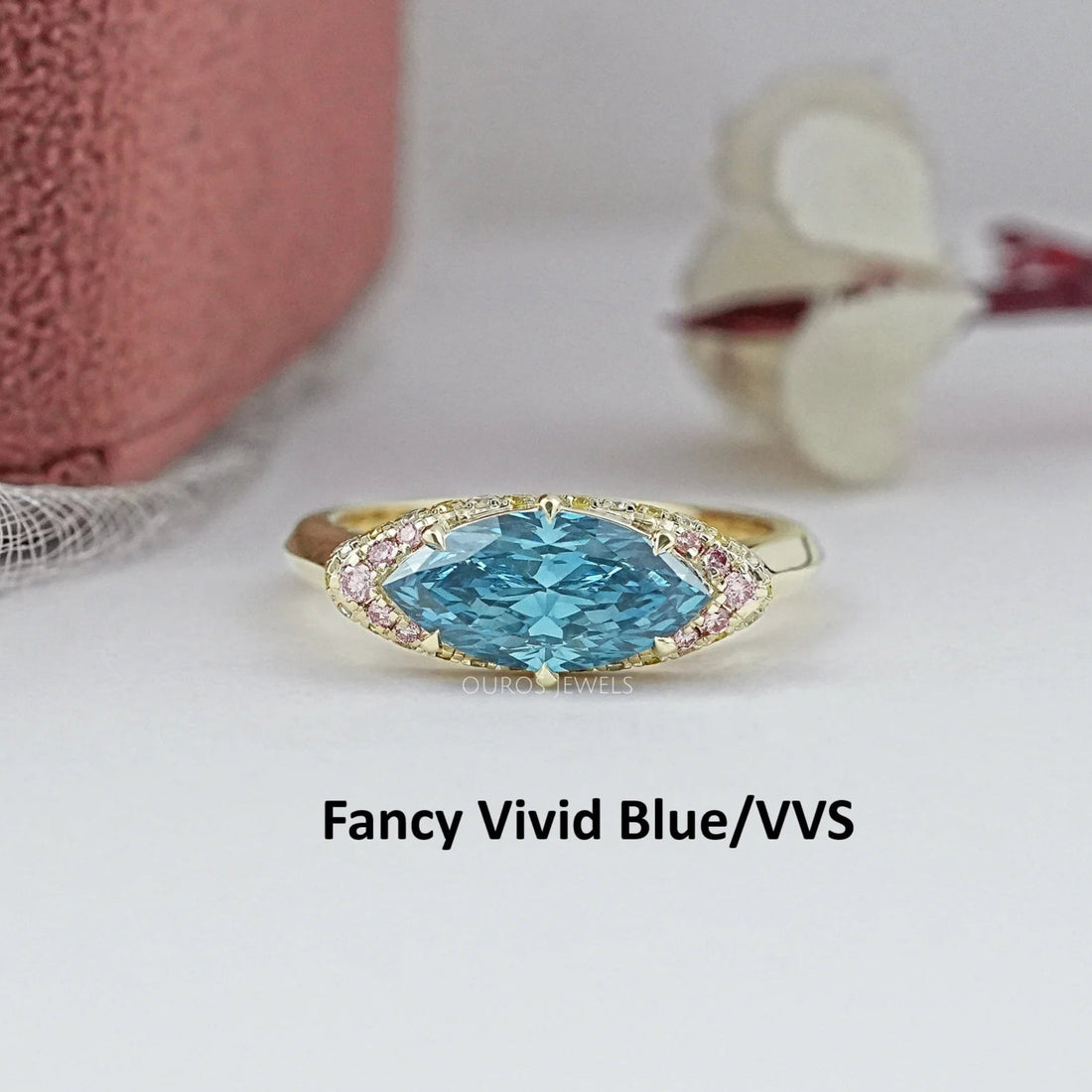 East West Marquise Lab Diamond Hidden Halo Ring Ring