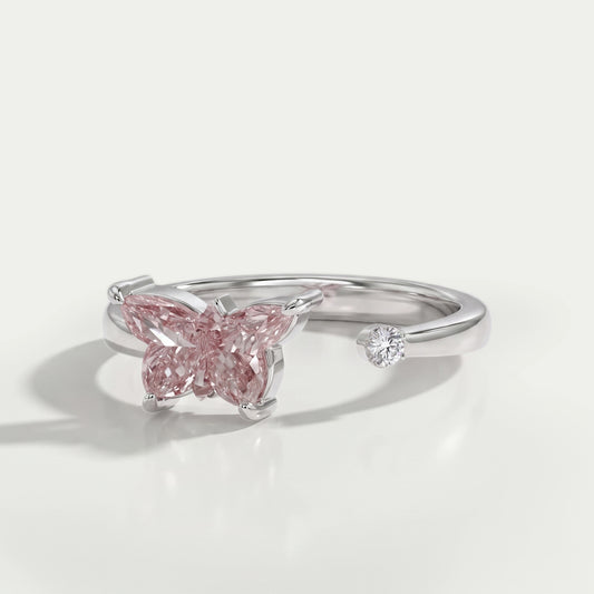 Fancy Vivid Pink Butterfly Cut Diamond Open Cuff Ring Ring