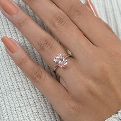 Fancy Vivid Pink Oval Lab Diamond Solitaire Ring Ring