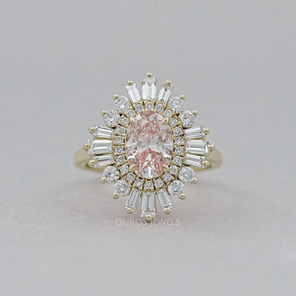 Fancy Vivid Pink Oval Cut Double Halo Sunbrust Ring