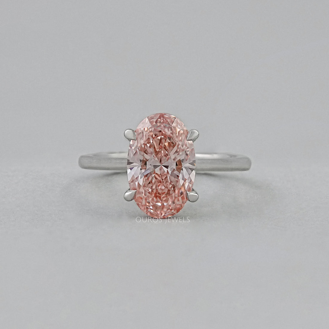 Fancy Vivid Pink Oval Lab Diamond Solitaire Ring Ring