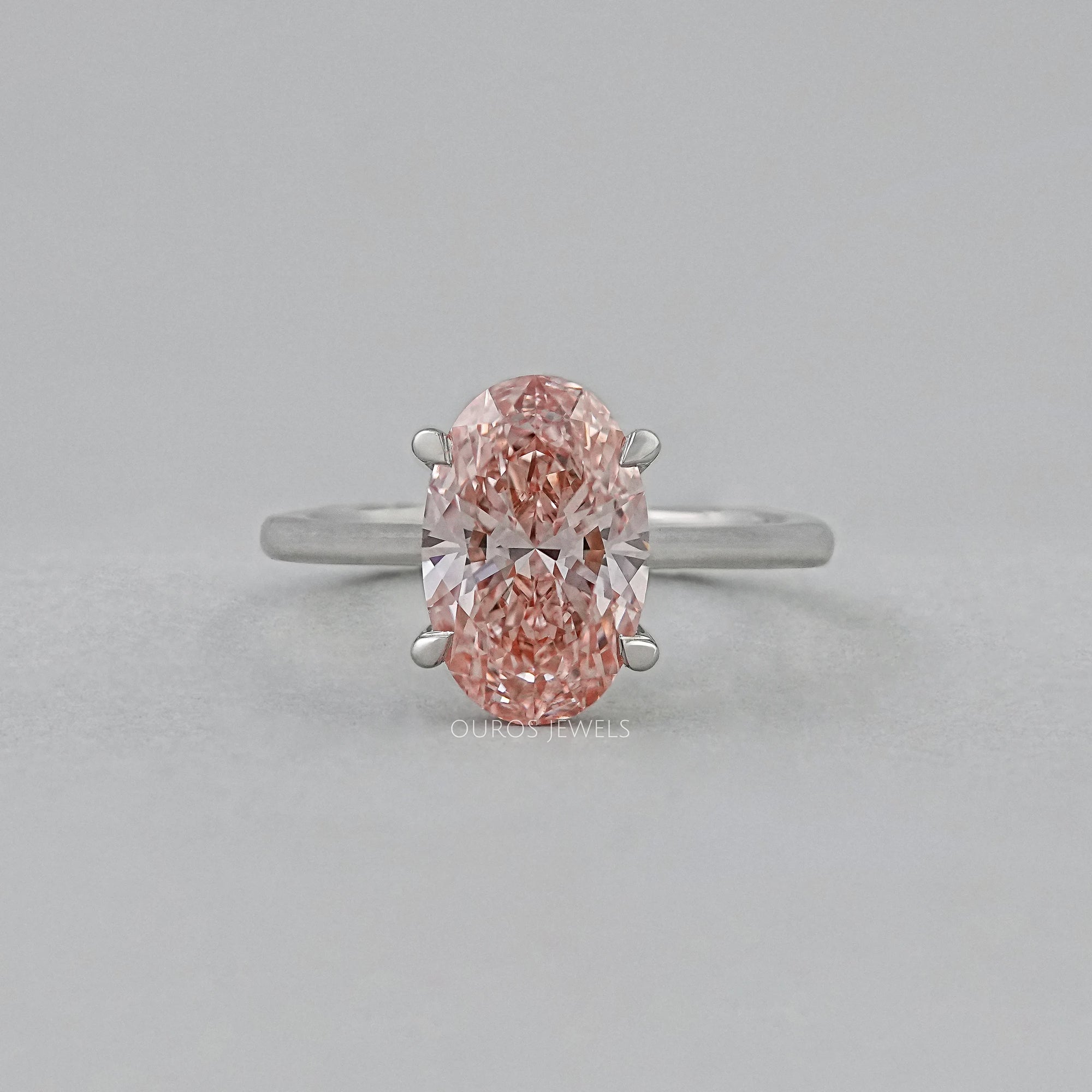 Fancy Vivid Pink Oval Lab Diamond Solitaire Ring Ring