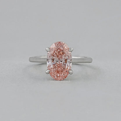 Fancy Vivid Pink Oval Lab Diamond Solitaire Ring Ring