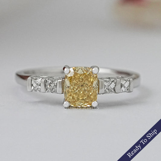 Yellow Cushion Lab Diamond Engagement Ring Rings