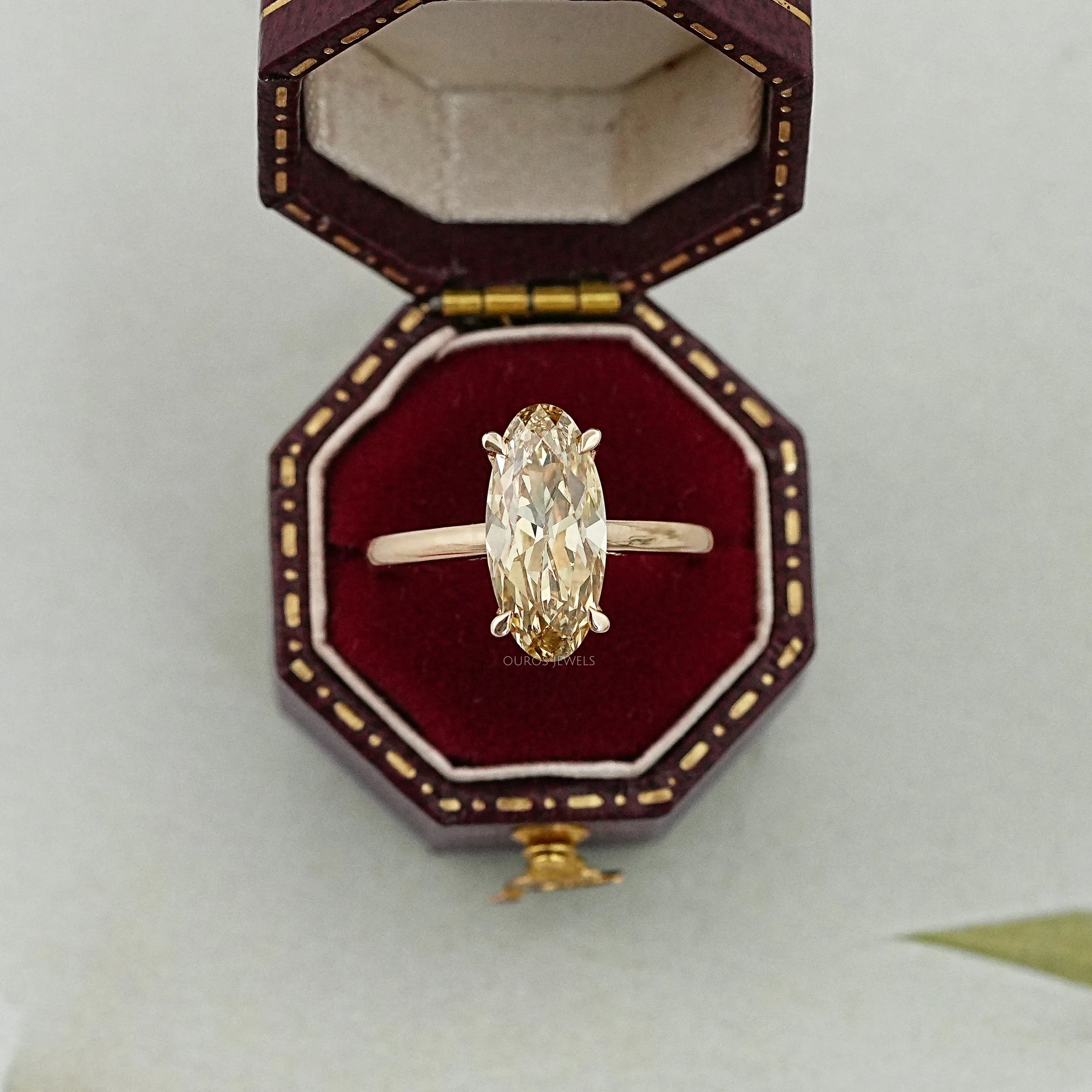 Fancy Yellow Old Mine Moval Cut Solitaire Engagement Ring Rings